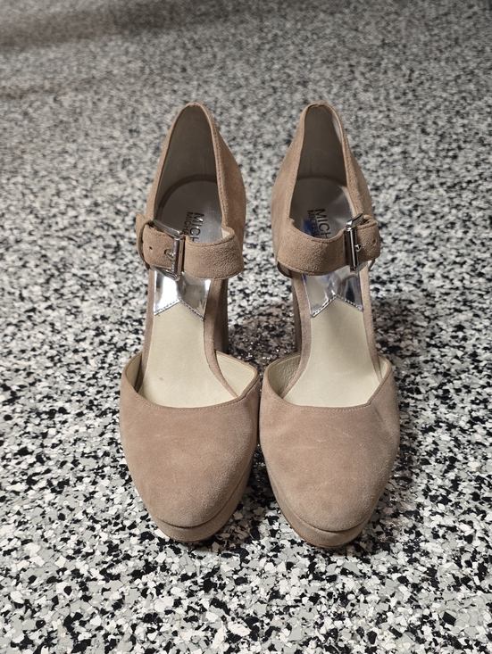 MICHAEL Michael Kors Shoes - MICHAEL Michael Kors Taupe Suede Ankle-Strap Heels